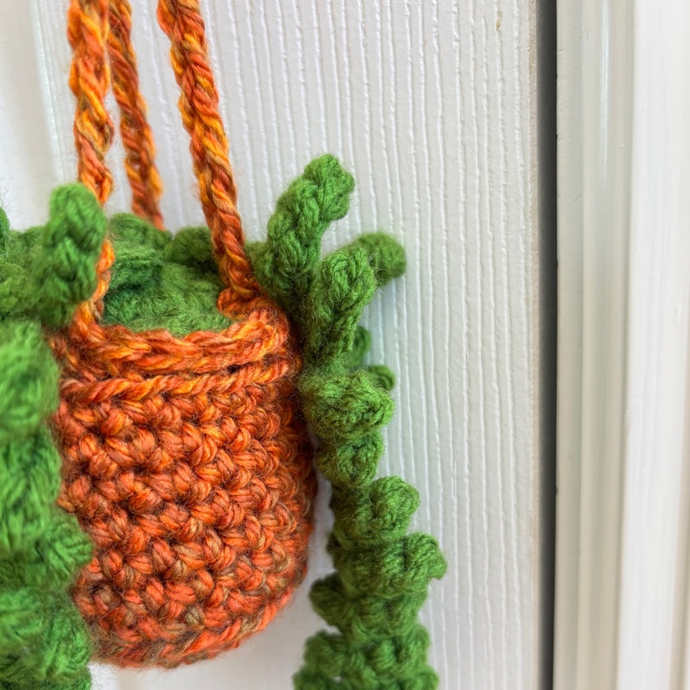 Handmade Crochet Hanging Plant Green Fern Boho Home Decor - Picture 4 of 7